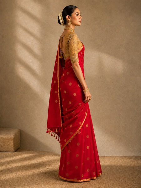 Crimson Gold Buti Red Silk Saree (2PCS)