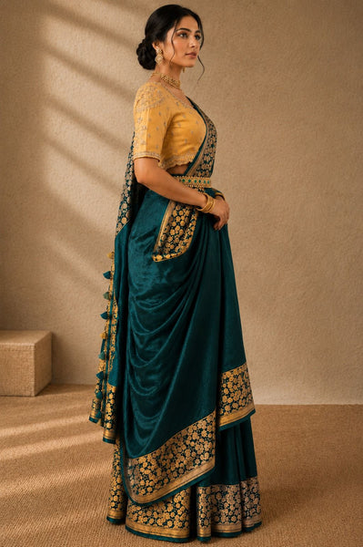 Emerald Banarasi Belted Saree (2PCS)