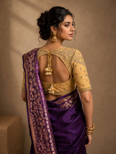 Royal Purple Banarasi Silk Saree (2PCS)