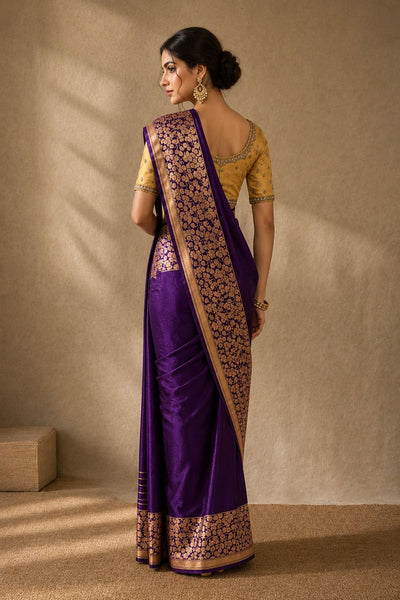 Royal Purple Banarasi Silk Saree (2PCS)