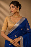 Sapphire Blue Silver Zari Saree (2PCS)