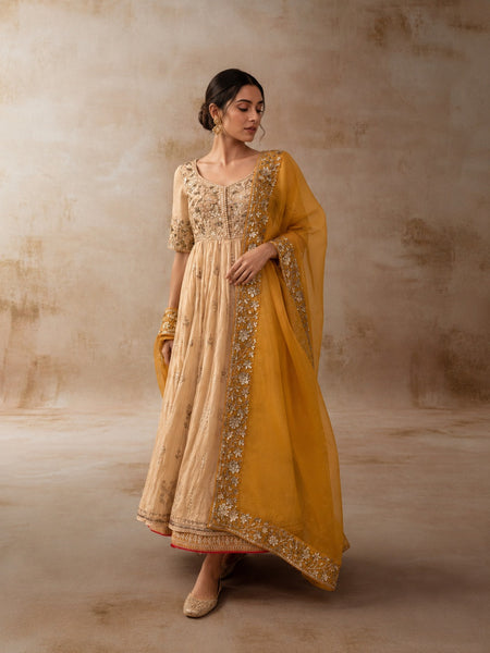 A TOOSH ANARKALI PAIRED WITH A MUSTARD DUPATTA. (3PCS)