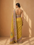 MUSTARD SILK SAREE WITH KASHMIR EMBROIDERED BORDER PAIRED WITH UNSTITCHED BLOUSE PIECE. (2PCS)