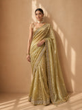 MUSTARD POLKA DOT EMBROIDERED SAREE WITH UNSTITCHED BLOUSE PIECE  (2PCS)