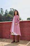 WHITE & RED CHECKED COTTON TUNIC WITH EMB HIGHLIGHTING (1PC)
