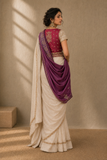 Ivory Shimmer Saree with Royal Purple Banarasi Dupatta (4 PCS)