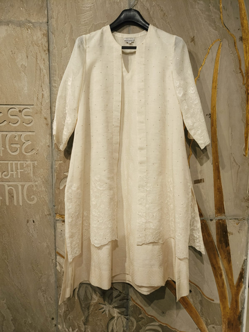 IVORY CHANDERI JAAL EMBROIDERED DOUBLE LAYER TUNIC  (1PC)