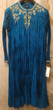 Turquoise silk crinkled & golden embroidered kurta with lycra  net churidaar (SLK-01)