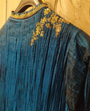Turquoise silk crinkled & golden embroidered kurta with lycra  net churidaar (SLK-01)