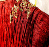 Maroon silk crinkled & golden embroidered kurta with lycra net churidaar- (SLK-01)