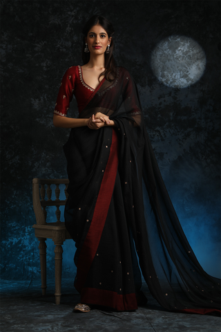 Exquisite & Classy Black Embroidered Saree With Blouse (ALY-03)