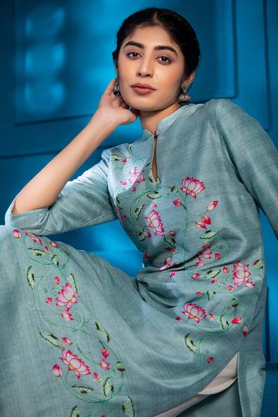 Aqua lotus jaal straight kurta ( MK-15B )
