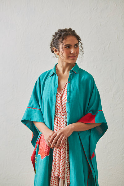 HAND PAINTED TURQUOISE LINEN JACKET (BFW-09)