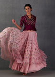 OLD ROSE SILK ORGANZA PRINTED LEHENGA SET ( FB-14 )