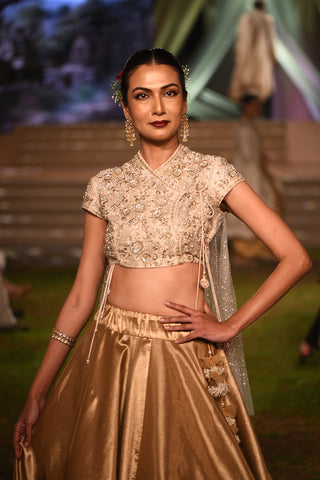 Ivory hand embroidered crop top and lehenga set (SK-30,TL-135)