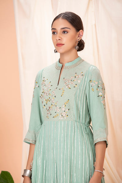 AQUA ANARKALI SET WITH YELLOW DUPATTA (MH-01B)
