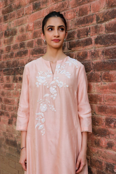 PINK COTTON EMBROIDERED HIGH LOW TUNIC & SLIP (WH-02)