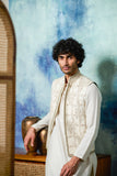 Ivory Silk Self Buti Weaved Chanderi  Kurta Set (BM-05 A)