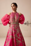 Hot pink embroidered halter neck dress (E-37/TL-108)