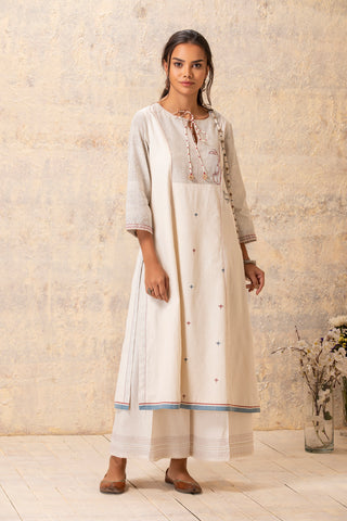 IVORY COTTON PALAZZO WITH RUNNING STITCH DETAIL (CL-13A)