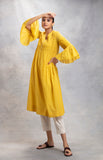 Yellow Smoking & Pin-Tucks Detailed Cotton Tunic ( LW-05 )