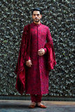 Red Swarovski Embroidered Silk Dupion Achakan Set (ALM-12)
