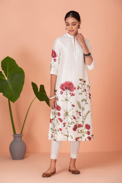 IVORY PRINTED KURTA (HB-25A)