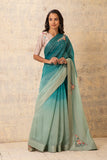 Shaded green floral embroidered  saree set (EM-05)