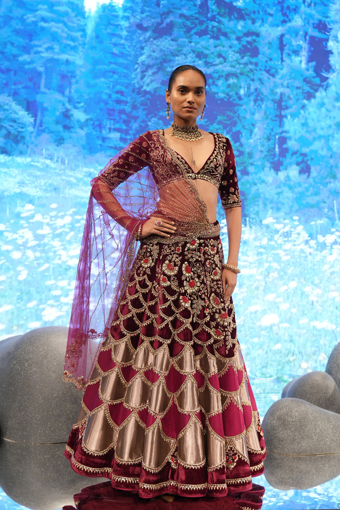 Patchwork Lehenga With Embroidered Bodysuit