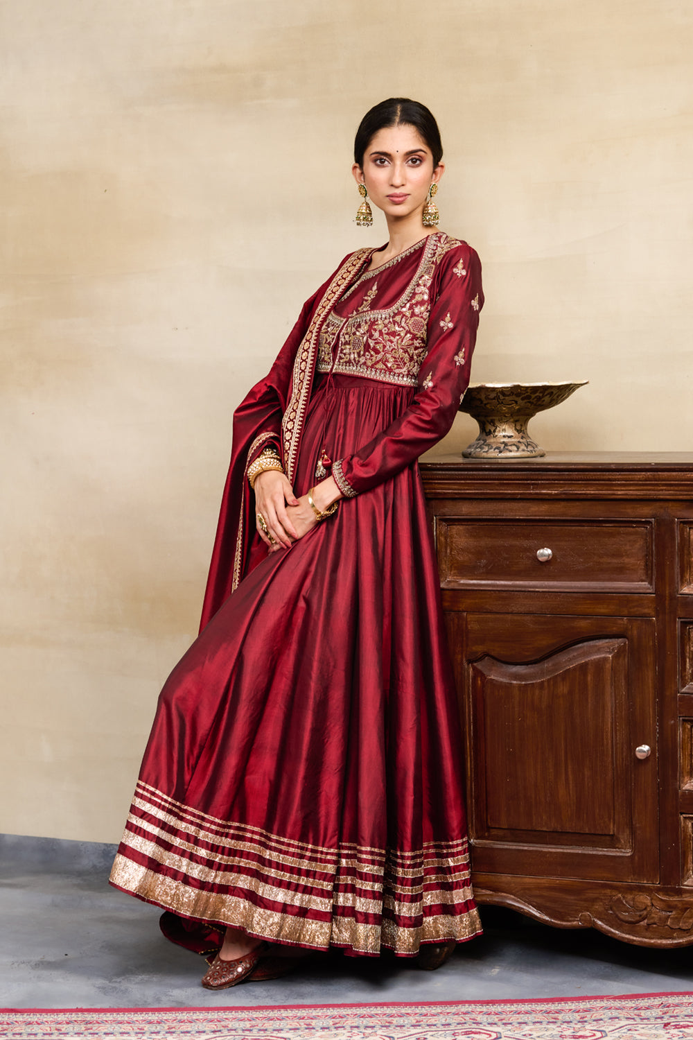 Maroon Printed, Sequins and Zardozi work Floor Length Anarkali Suit wi –  Seasons Chennai
