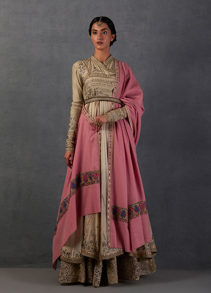 OLD ROSE WOOLEN EMBROIDERED SHAWL (DUS-83)