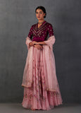 OLD ROSE SILK ORGANZA PRINTED LEHENGA SET ( FB-14 )