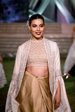 Ivory hand embroidered jacket and draped skirt set (TL-124B)