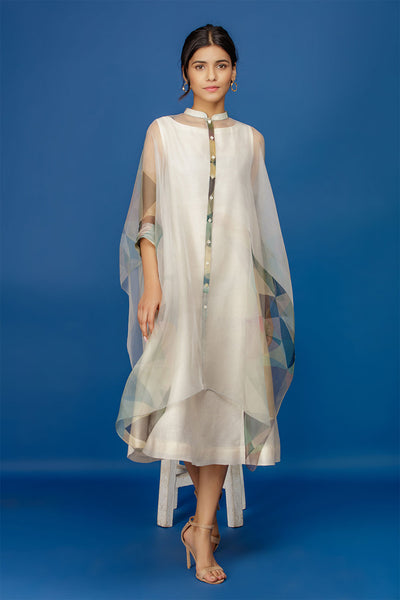 Digital Print Asymmetric Dress - Ivory