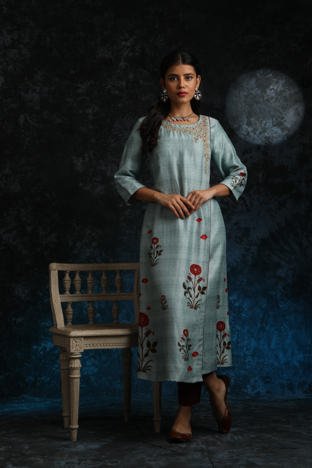 Buy Hand Embroidered Dove-Grey Kurta With Straight Pants And Dupatta by  RANG BY MANJULA SONI at Ogaan Market Online Shopping Site