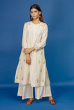 EMBROIDERED KURTA WITH FRONT PLACKET & FLARED PALAZZO. IVORY (BNS-05A)