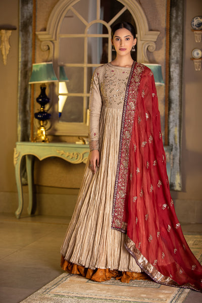 Red silk organza overall embroidered dupatta ( DUP-41 )