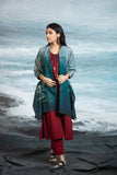 TEAL CAPE WITH MAROON TUNIC-PANT SET ANT-01