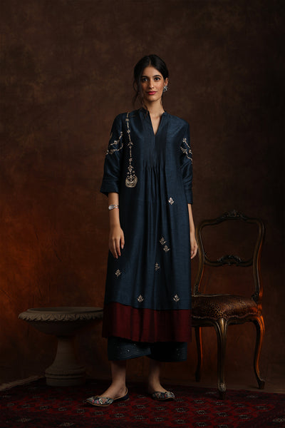 Moon Motifs Embroidery Contrast Double Layered Kurta With Palazzo (YMN-14)