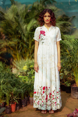 Ivory Rosemary Printed & Embroidered Tiered Dress (HB-01A)