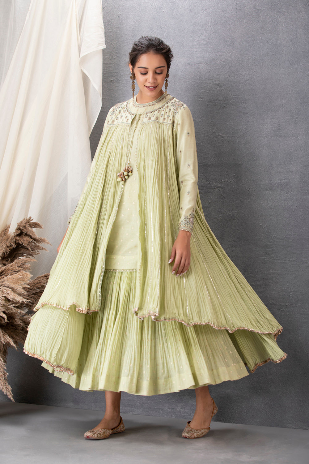 Georgette Base Pista Green Color Embroidered Palazzo Suit With Matching  Dupatta