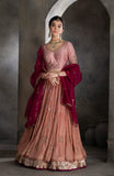 Old rose tissue gota embroidered tiered lehanga set (MH-04B)