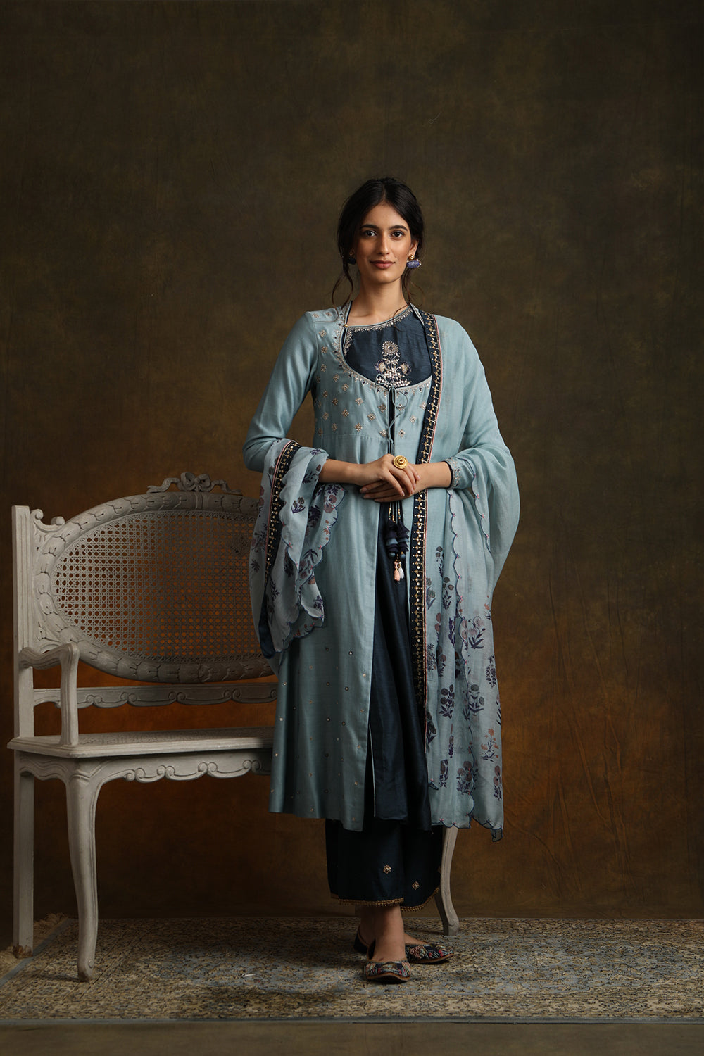 Marori Embroidered Double Layered Kurta With Palazzo Printed