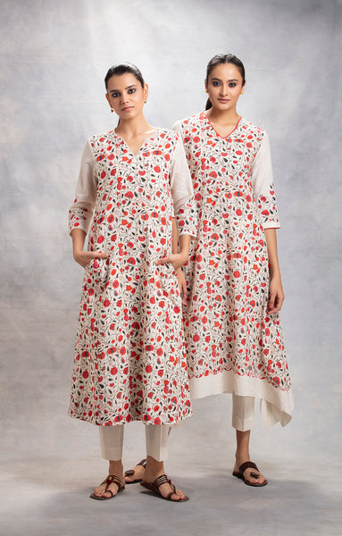 Ivory Cotton Floral Kalash & Chintz Jaal printed Straight Tunic( LW-07A )