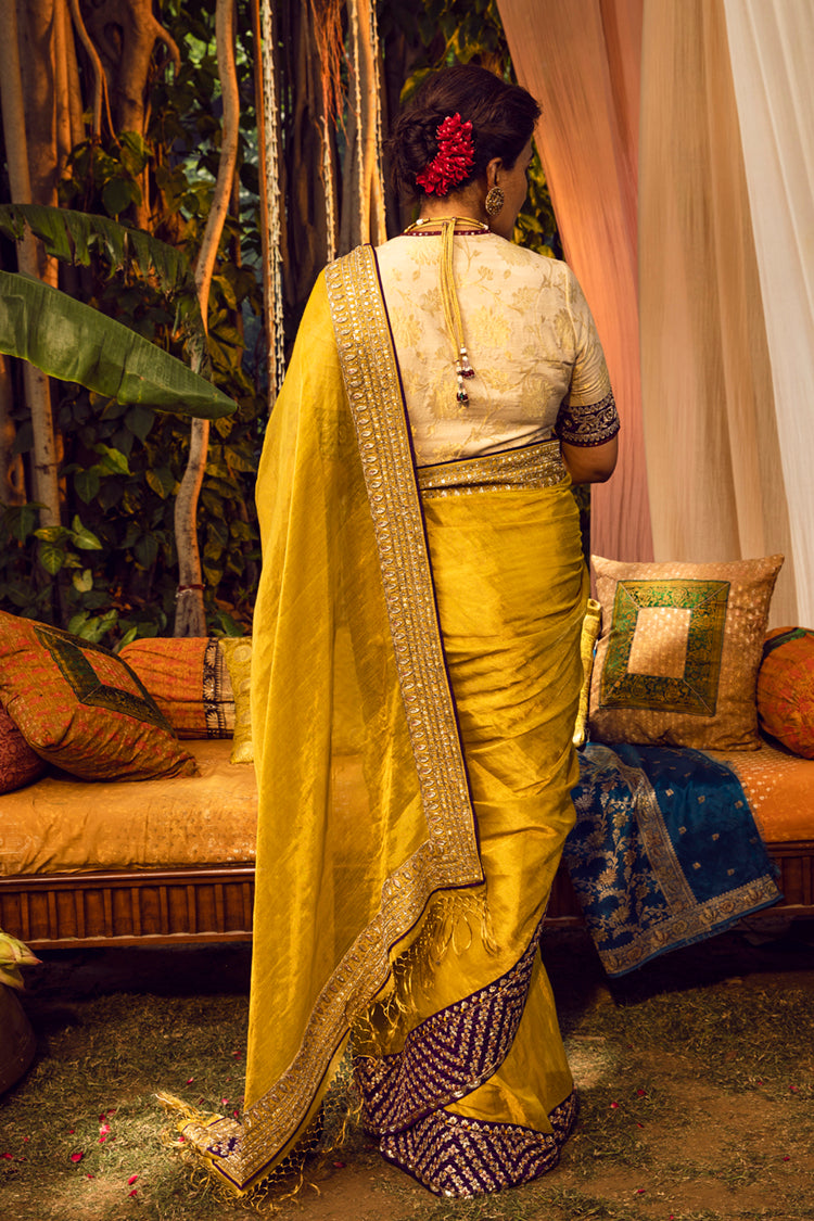 Yellow Butta Kora Tissue Saree