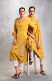 Mustard  Embroidered & Tree Of Life Printed  Tunic( LW-12 )