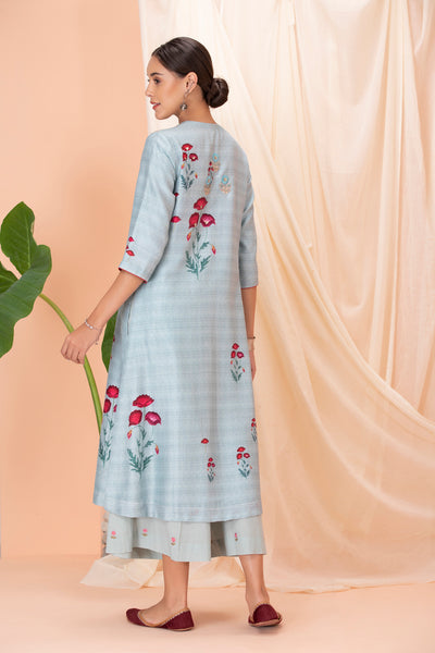 ICE BLUE PRINTED KURTA WITH MATCHING PANTS ( ALY-01A)