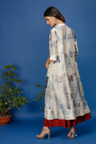 Floral & Abstract Printed Front Open Kurta. Ivory