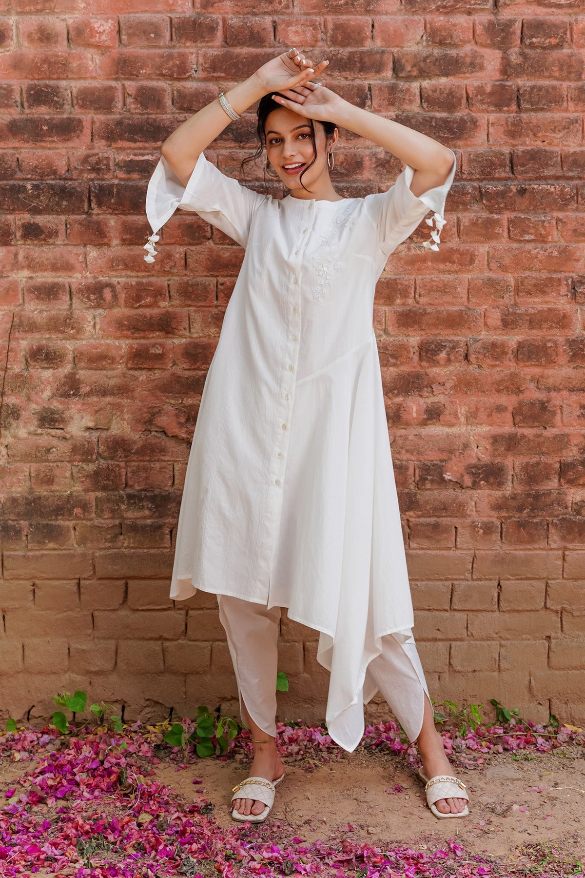 Ivory Smoking & Pin-Tucks Detailed Cotton Tunic ( LW-05 ) – Anju Modi