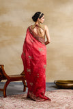 RED ORGANZA EMBROIDERED SAREE|RED DUPION BLOUSE ( KASH-06 )